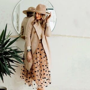 Chicwish Duster Cardigan Open Front Knit Sweater Coat M / L Nude Beige